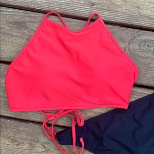 aerie | Open Back High Neck Bathing Suit Top Large